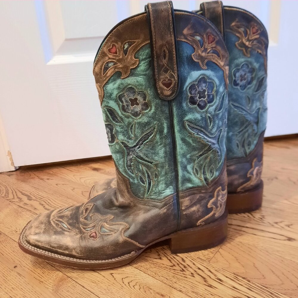 Dan Post Vintage Bluebird Wingtip Western Boots, Square Toe, Women's Size 8.5